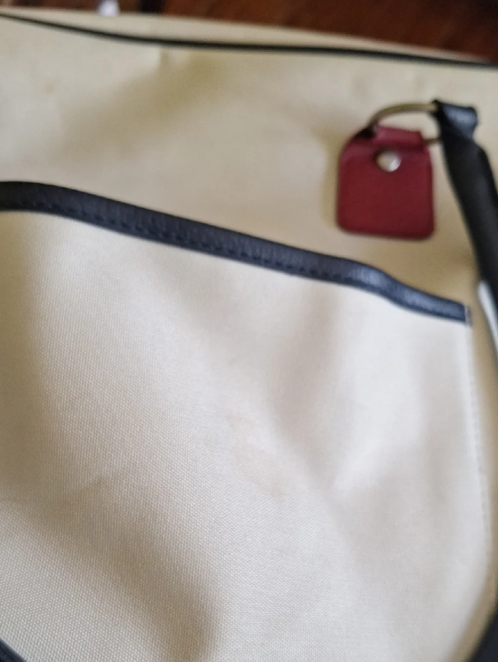 Estee Lauder Cream Duffel Weekender Vintage Bag Handles White, Red & Blue